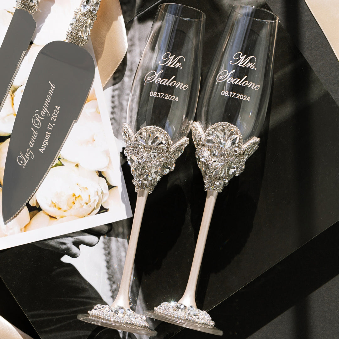 Personalized Flutes Flower & Cake Server Set Ivory