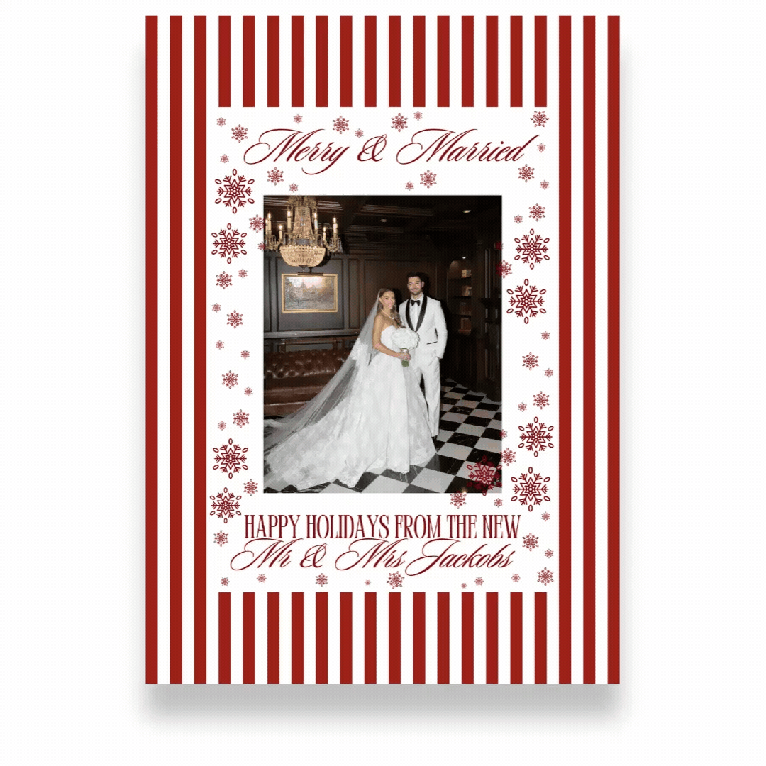 Merry & Married Burgundy or Emerald Christmas Photo Card Template