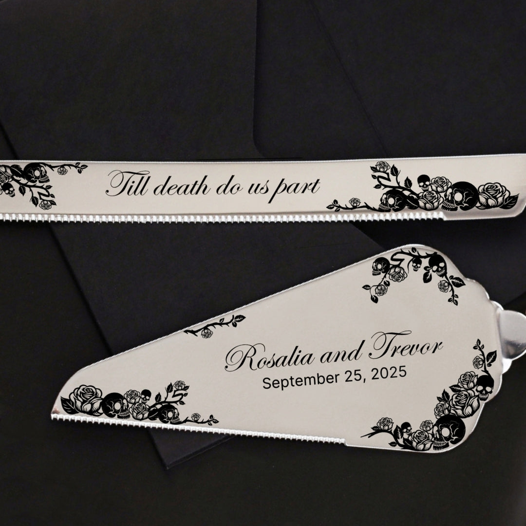 Gothic Black & Rose Cake Server Set