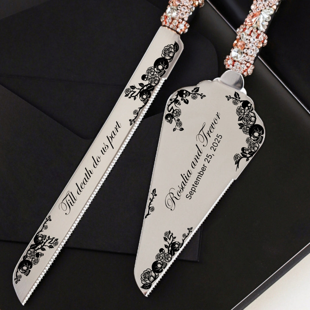 Gothic Black & Rose Cake Server Set