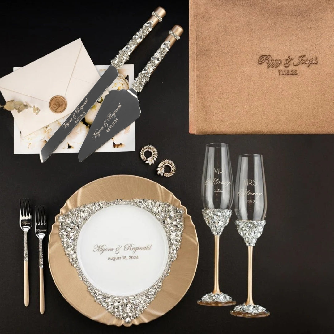 Ruta Set in Champagne with Brown Guest Book