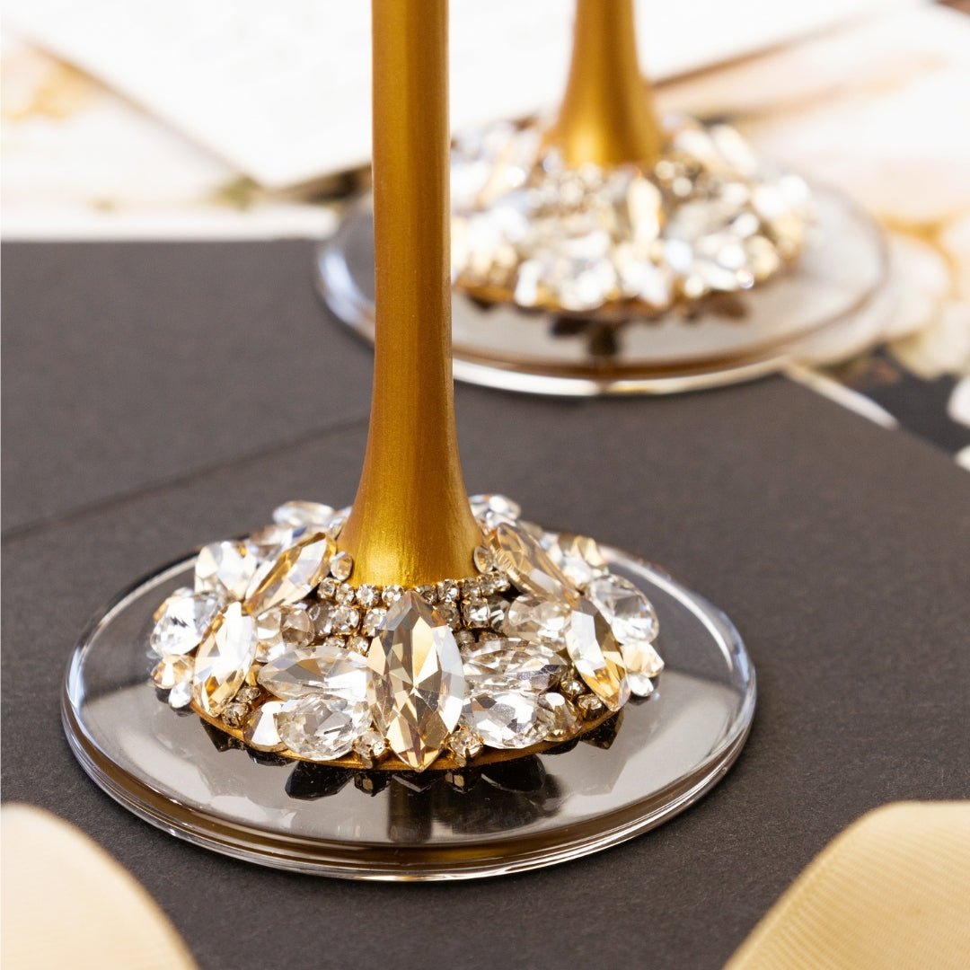 Blossom Gold Wedding Glasses & Cake Cutting Set - ELENA HONCH