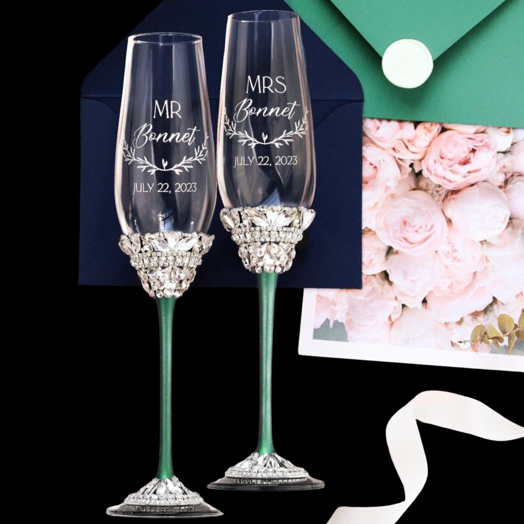 Flutes & Set for Cake in Emerald color - ELENA HONCH