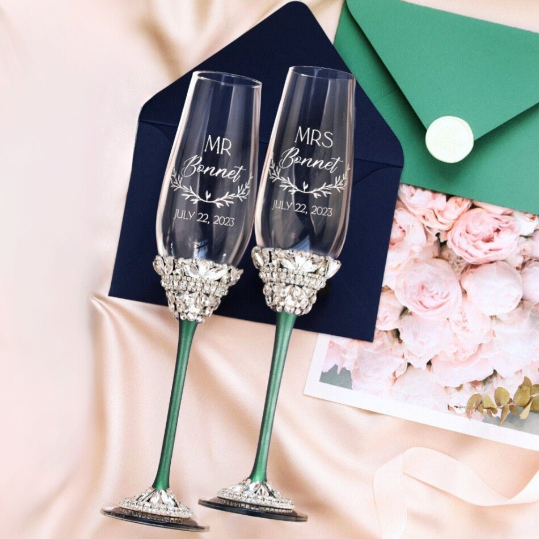 Flutes & Set for Cake in Emerald color - ELENA HONCH