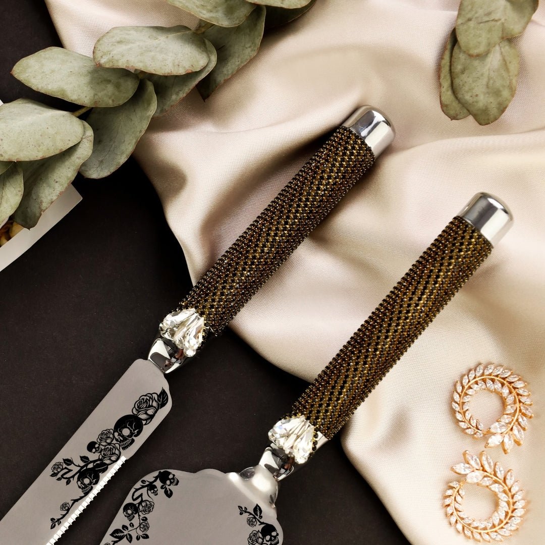 Gothic Dark Gold Cake Server & Knife Set - ELENA HONCH