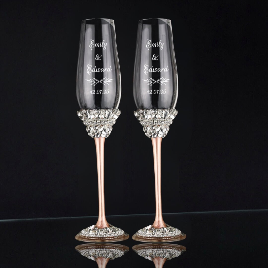 Ivy Blush Wedding Flutes & Cake Set - ELENA HONCH