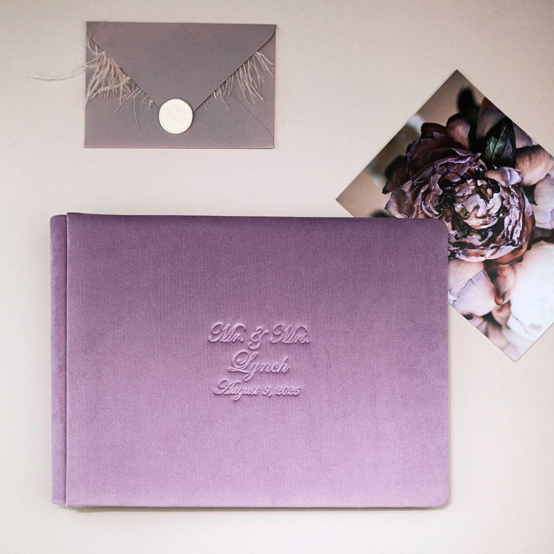 Lavender Flutes & Cake Set with Velvet Guestbook - ELENA HONCH