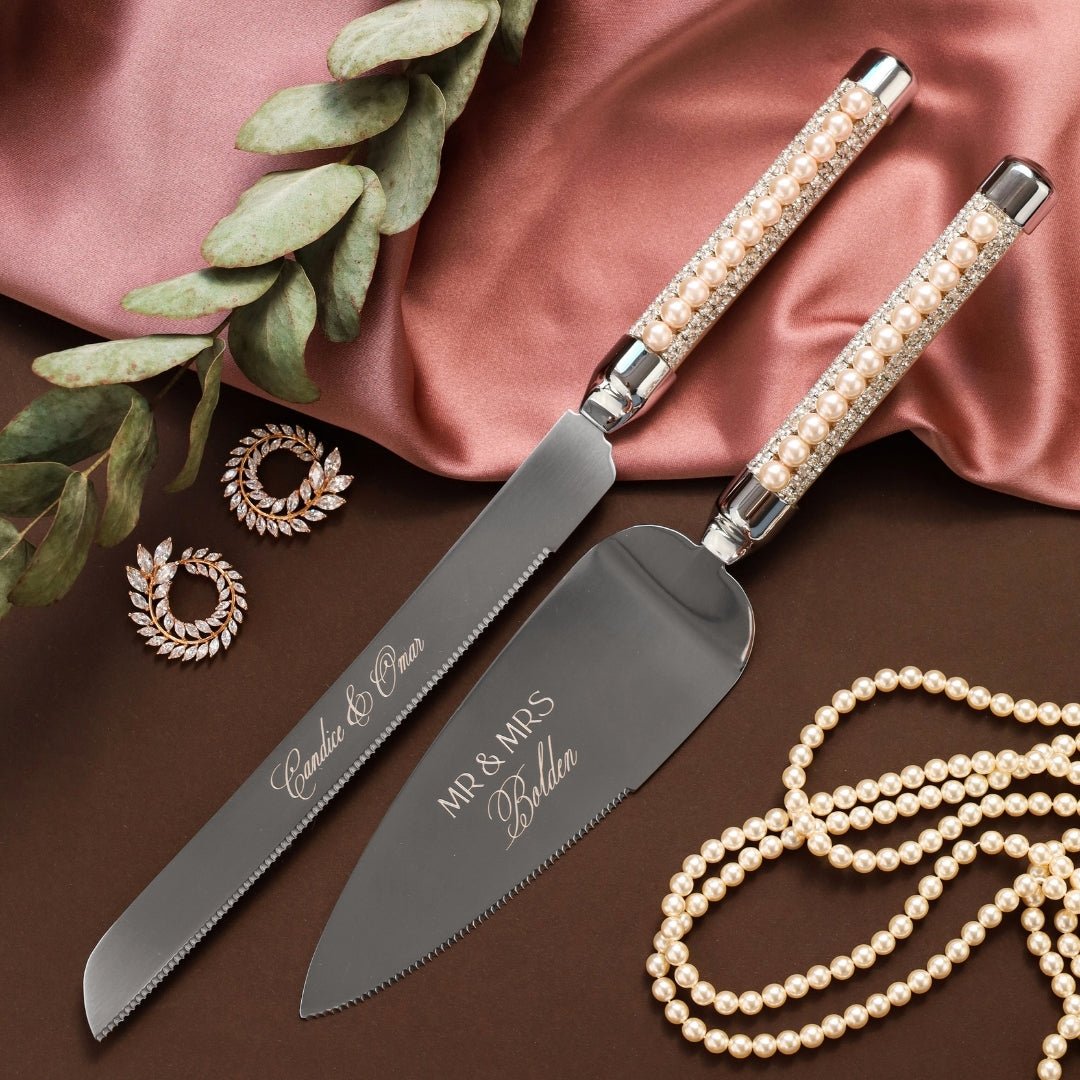 Margaret Wedding Flutes & Cake Set in Ivory - ELENA HONCH