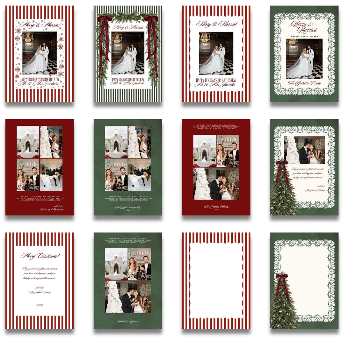 Merry & Married Burgundy or Emerald Christmas Photo Card Template - ELENA HONCH