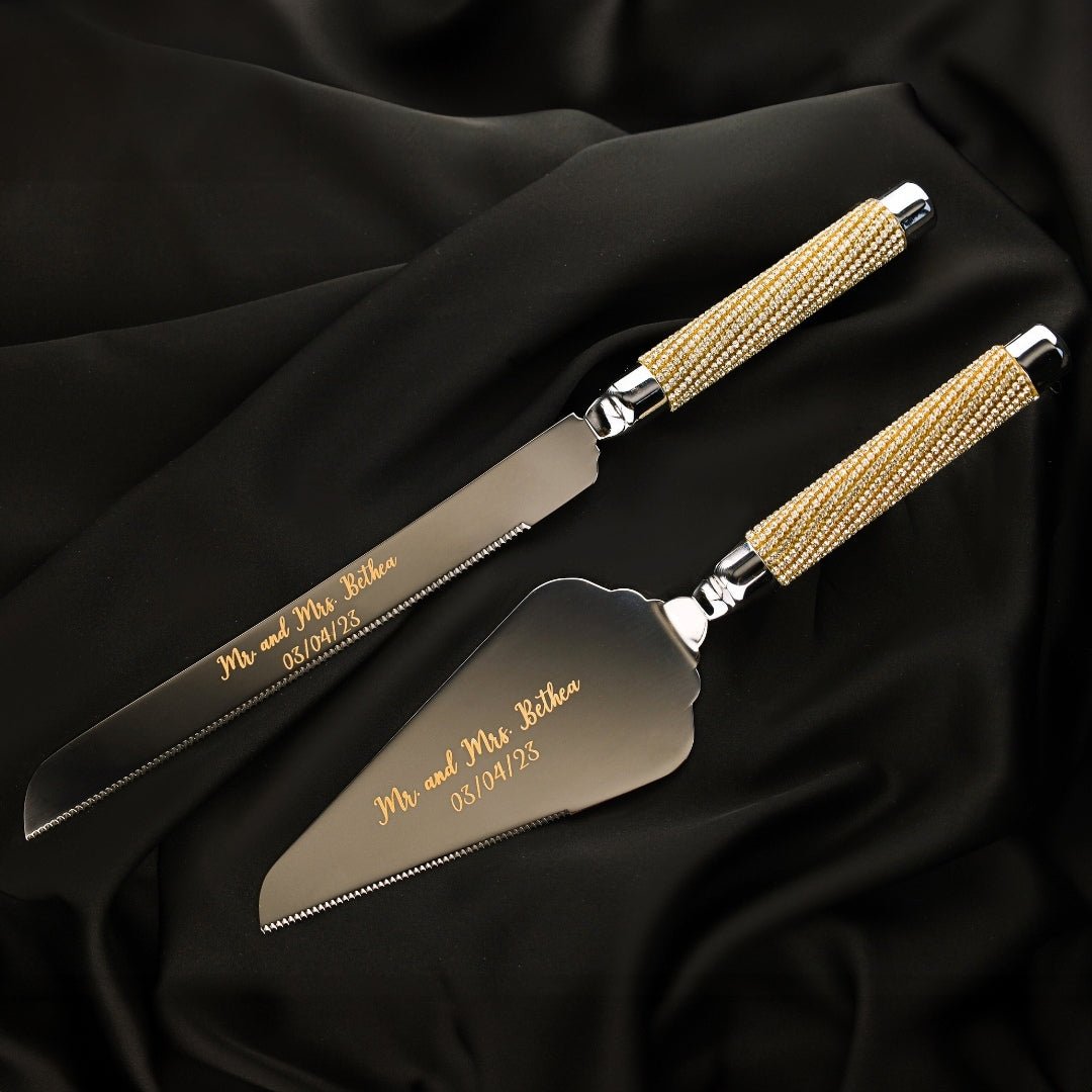 Personalized Flutes & Cake Set in Gold - ELENA HONCH