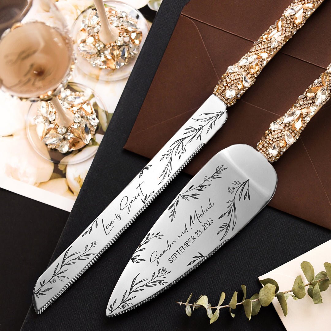 Personalized Flutes Ivy with Cake set in Ivory & Gold - ELENA HONCH