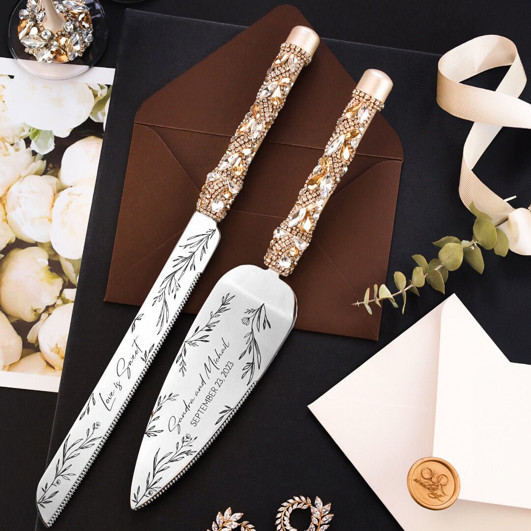 Personalized Flutes Ivy with Cake set in Ivory & Gold - ELENA HONCH