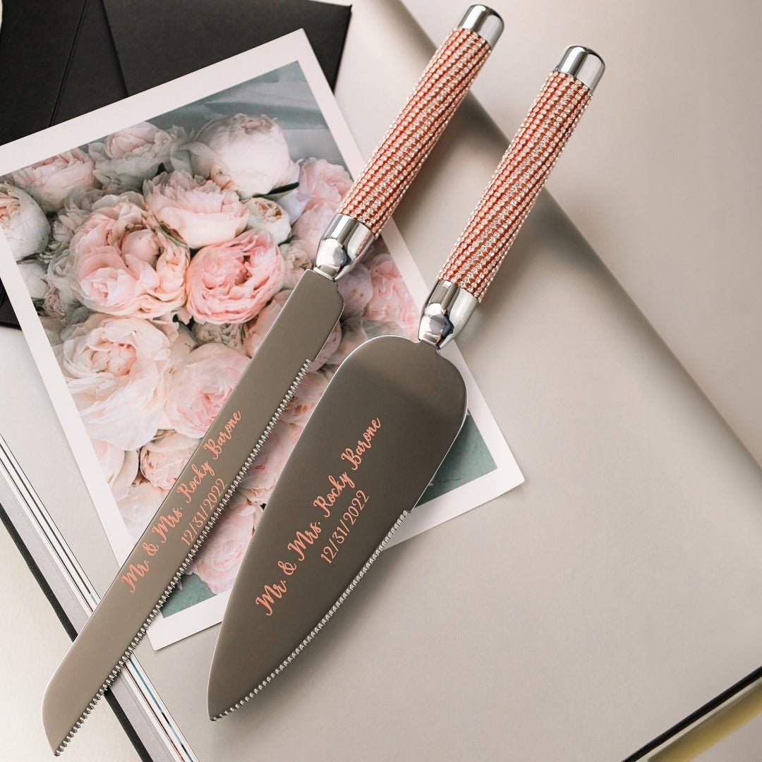 Personalized Flutes with Cake Set in Rose & Gold - ELENA HONCH