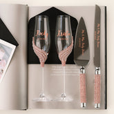 Personalized Flutes with Cake Set in Rose & Gold - ELENA HONCH