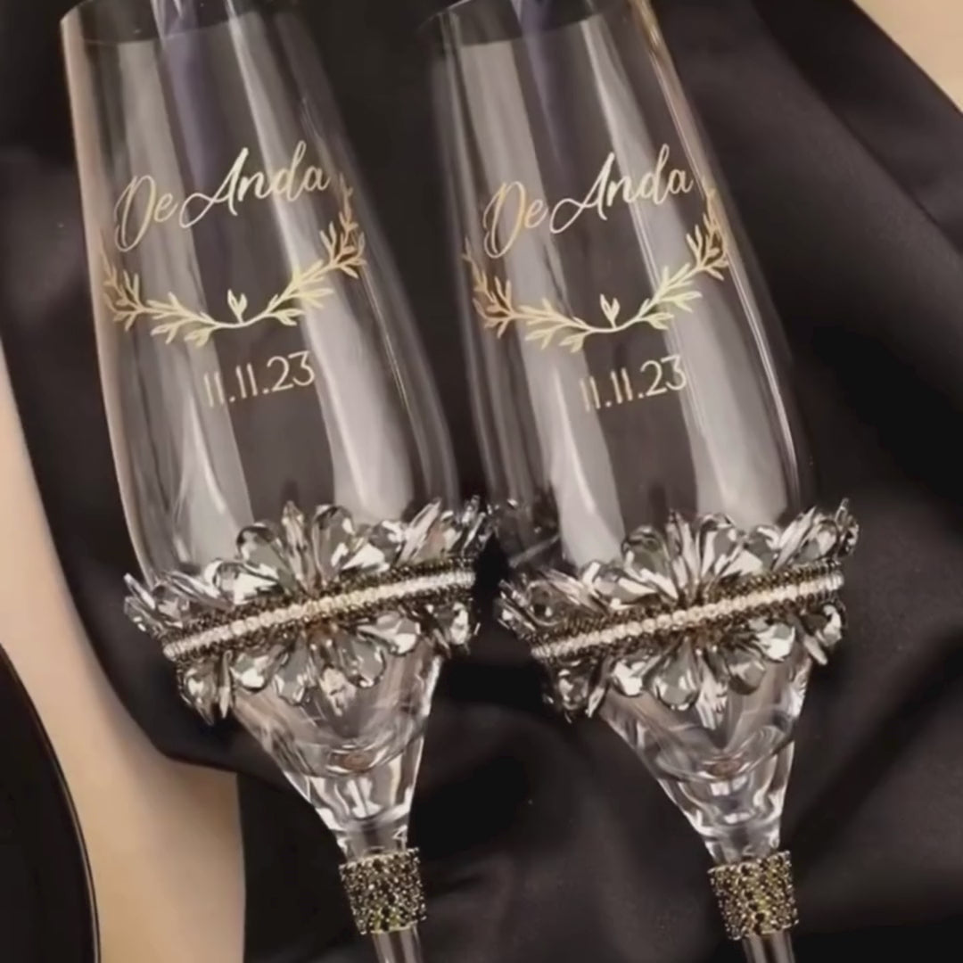 Wedding Glasses Black & Gold
