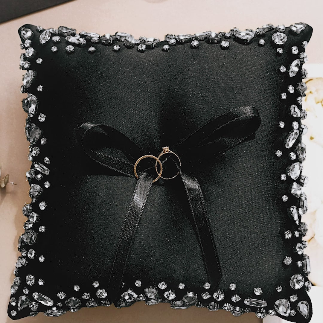 Wedding Pillow For Rings Black & Silver