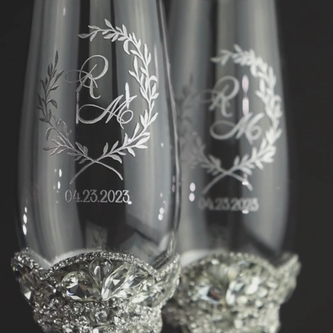 25th Anniversary Flower Flutes & Cake Set Silver