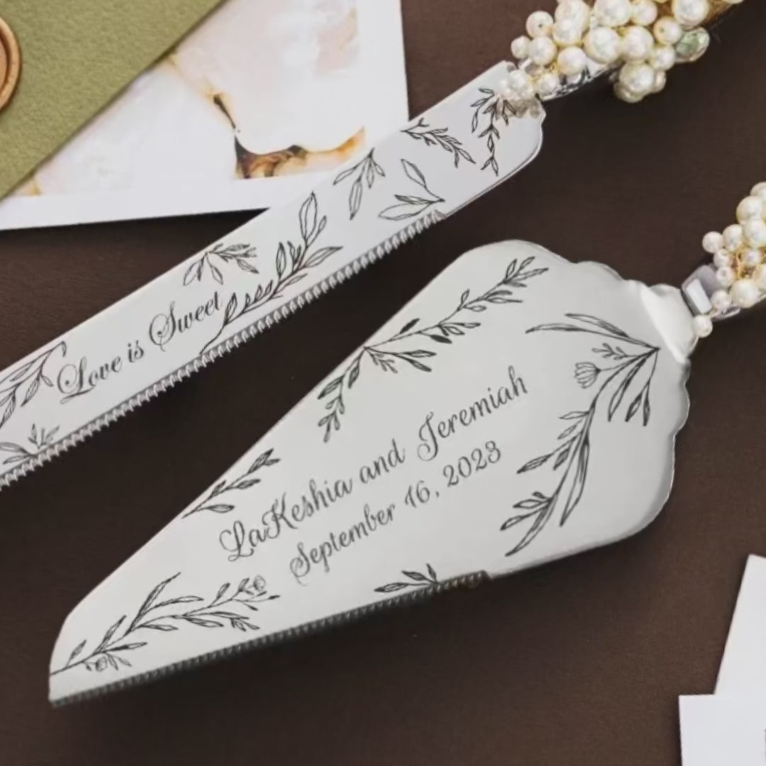 Rustic Cake Server & Knife with pearls