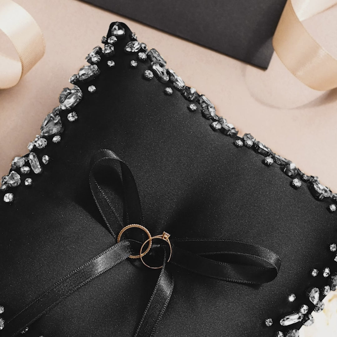 Wedding Pillow For Rings Black & Silver