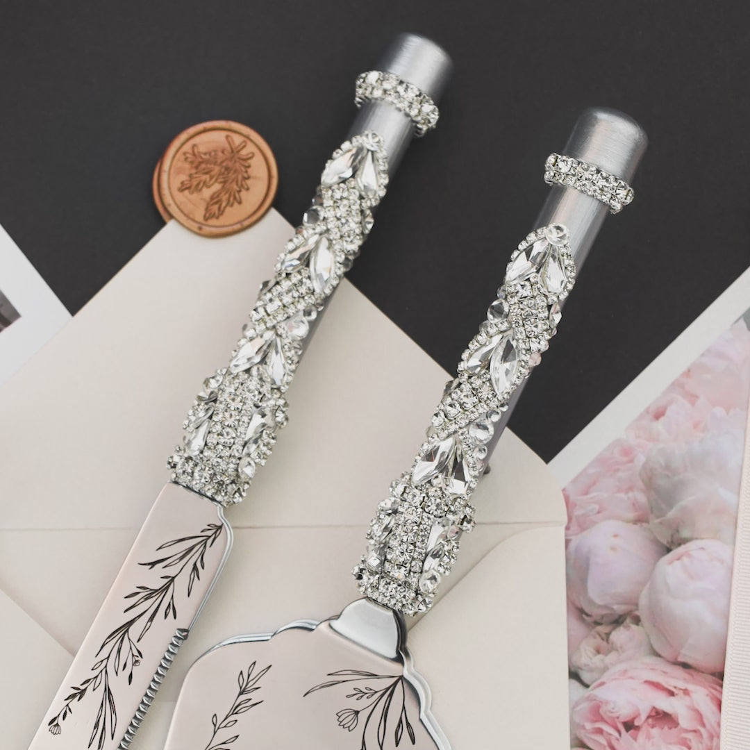 Floral Silver Cake Set