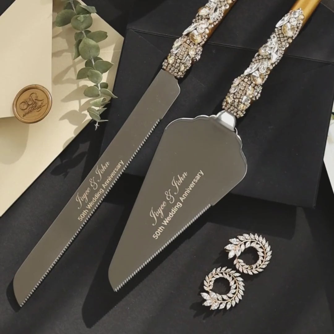 50th Anniversary Blossom Gold Glasses & Cake Set