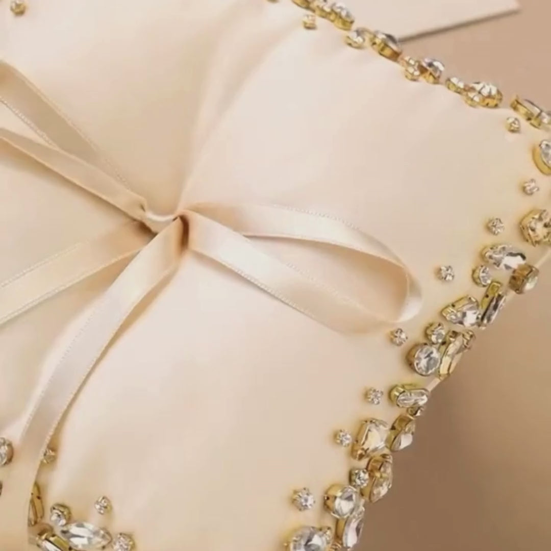 Wedding Pillow For Rings In Ivory & Gold