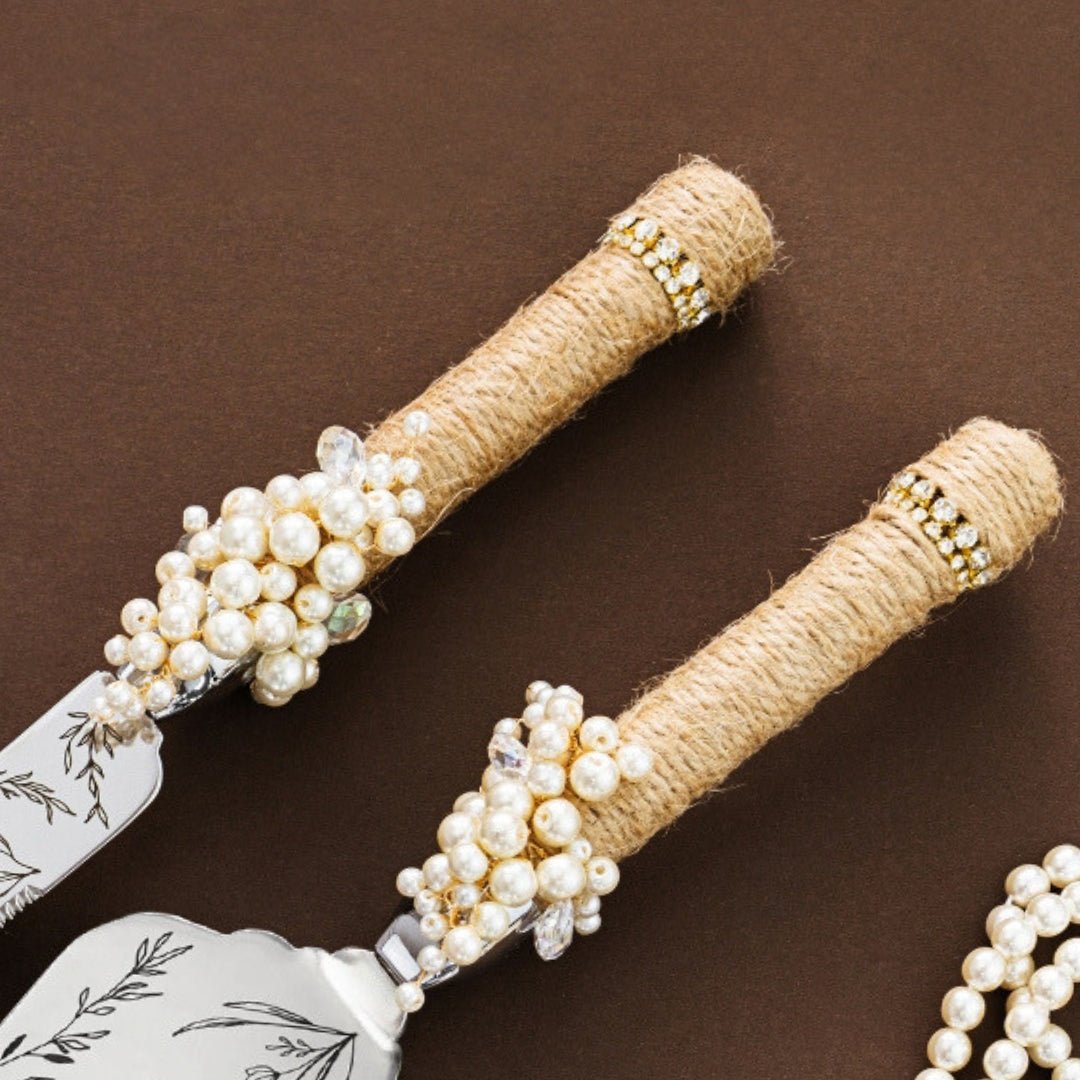 Rustic Cake Server & Knife with pearls - ELENA HONCH