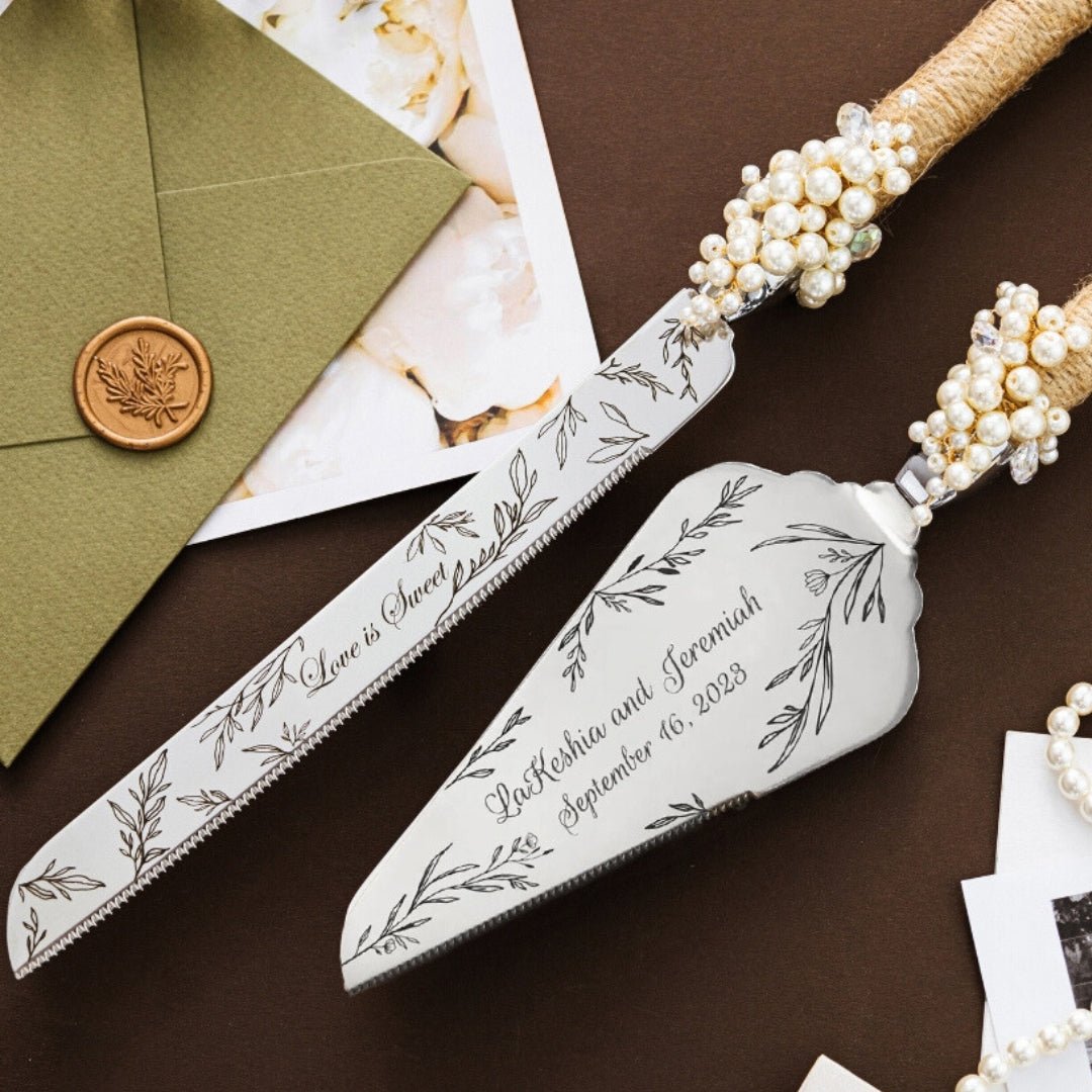 Rustic Cake Server & Knife with pearls - ELENA HONCH