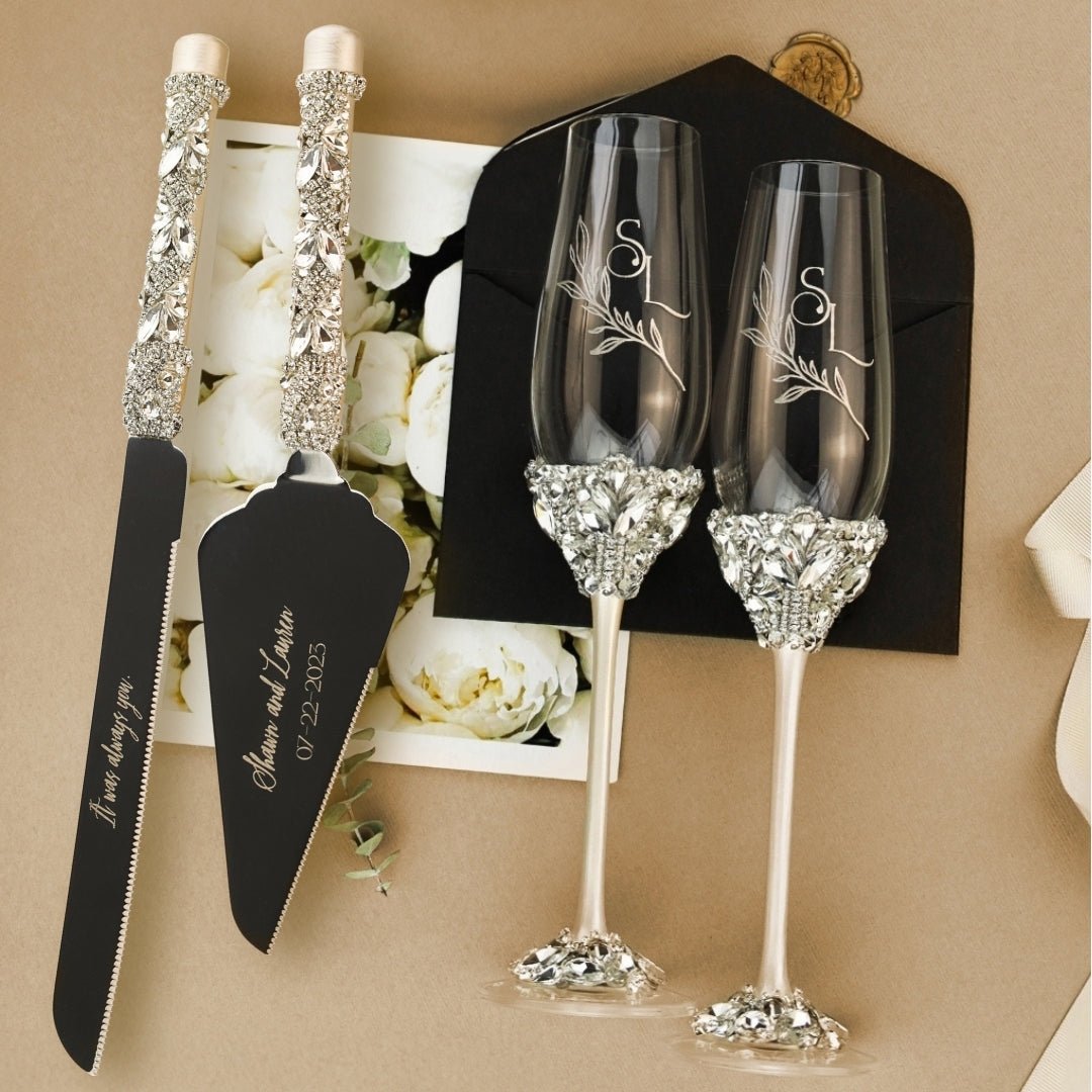 Ruta Ivory Personalized Flutes & Cake Set - ELENA HONCH