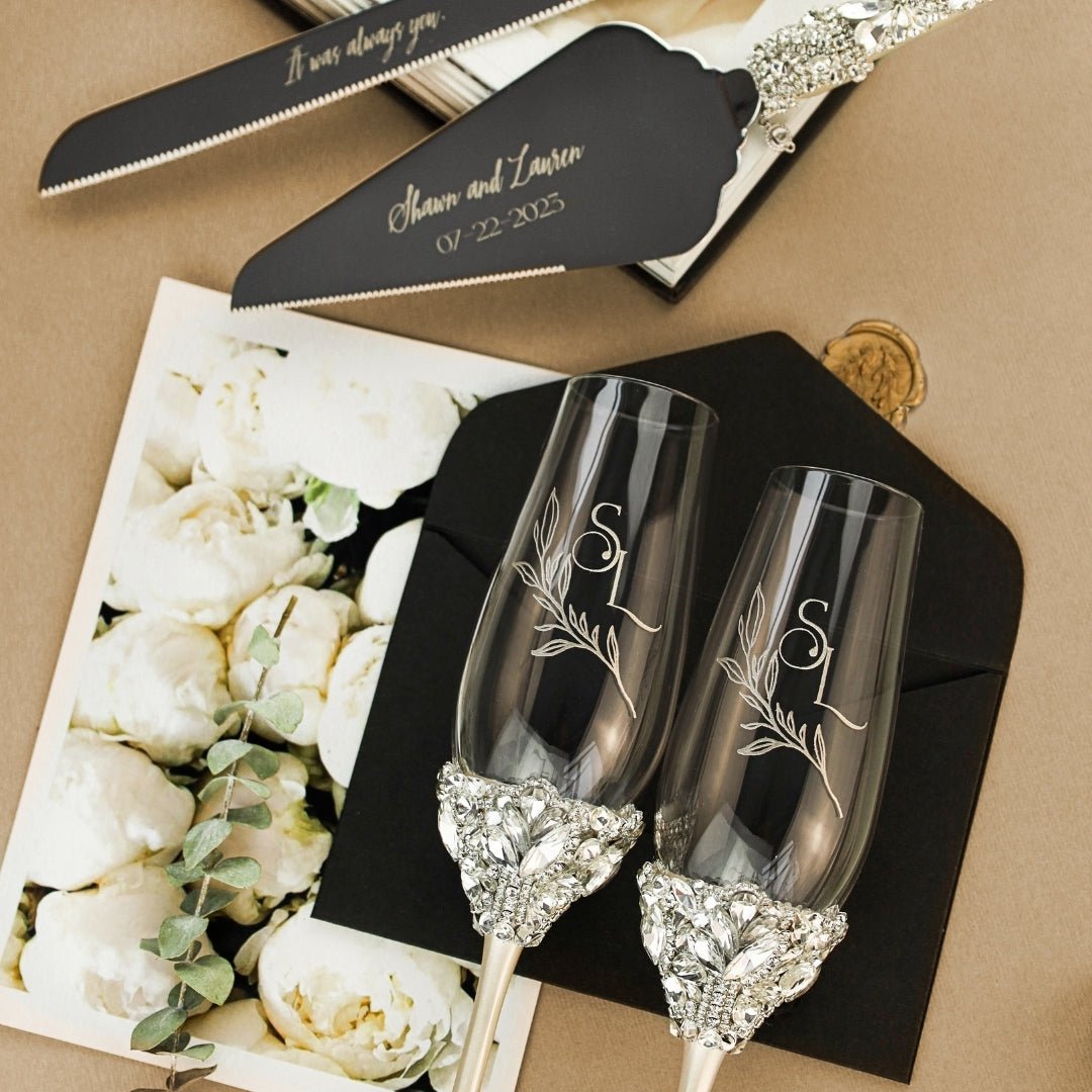 Ruta Ivory Personalized Flutes & Cake Set - ELENA HONCH