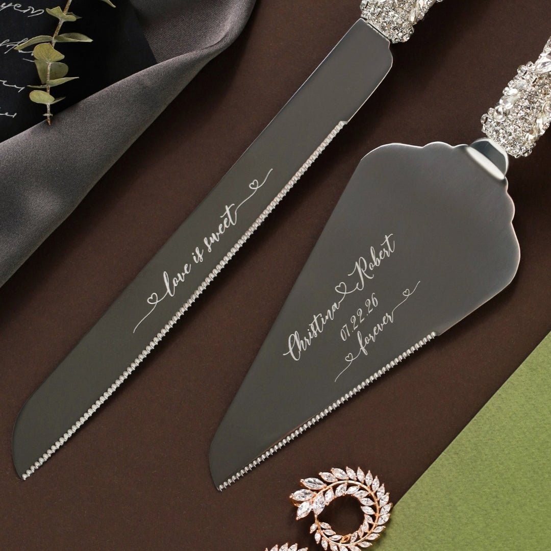 Ruta White Toasting Glasses & Cake Cutting Set - ELENA HONCH