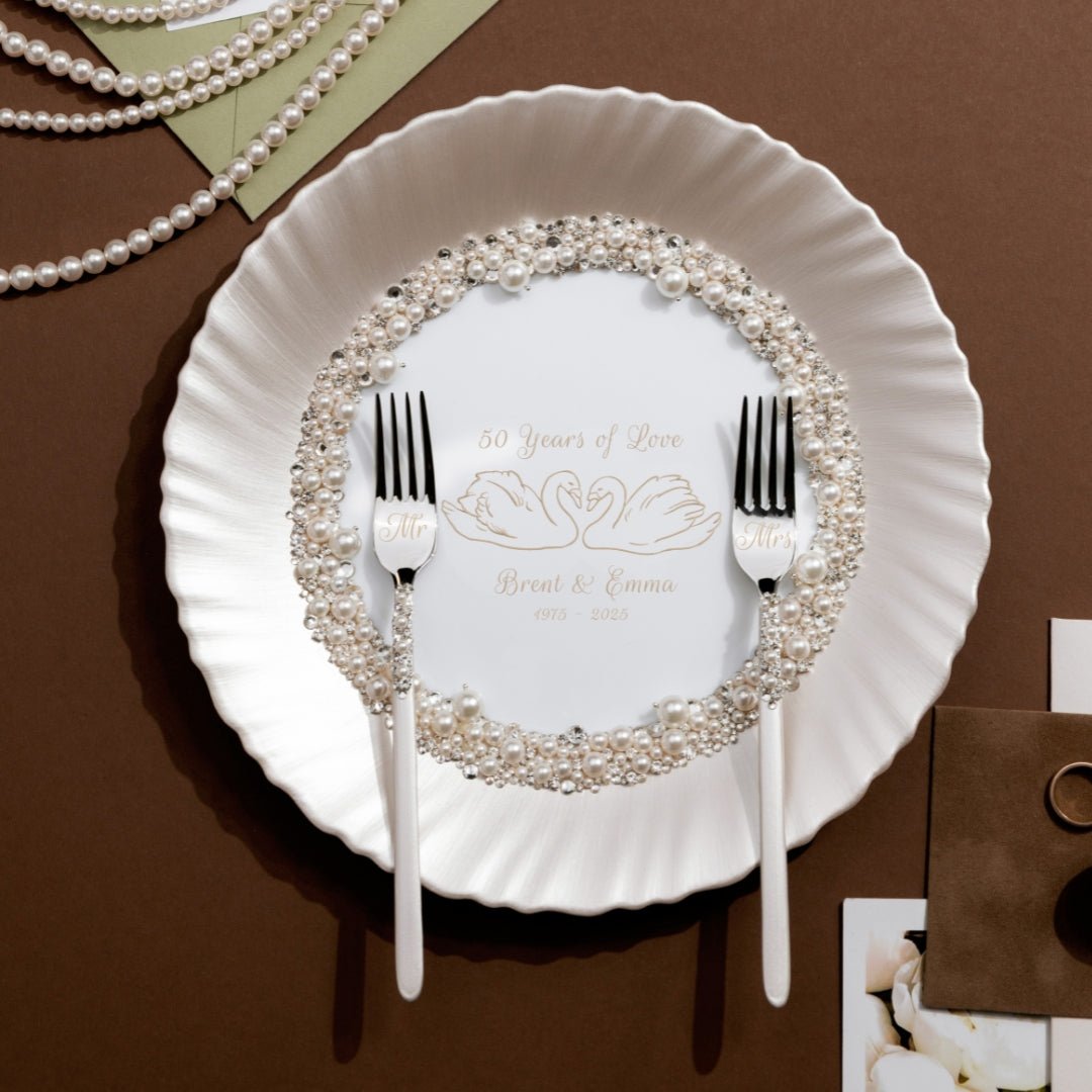 Swan Plate And Forks Ivory Set - ELENA HONCH