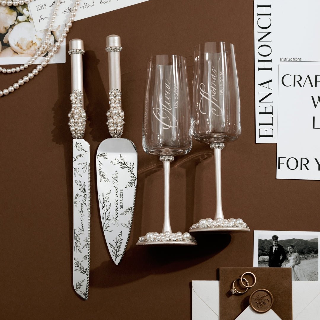 Violette Flutes & Cake Set Ivory - ELENA HONCH