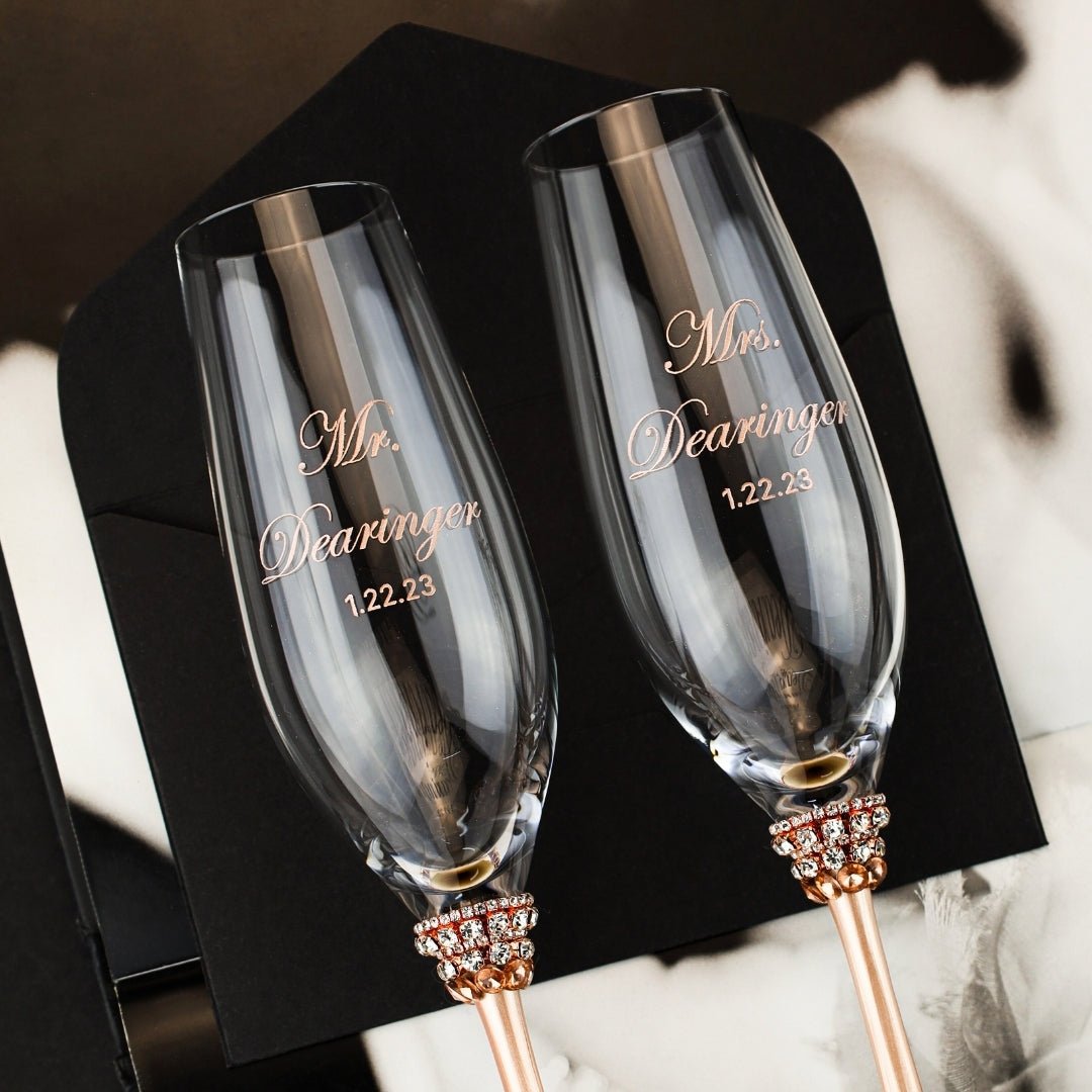 Wedding Flutes & Cake Set Avrora in Rose & Gold - ELENA HONCH