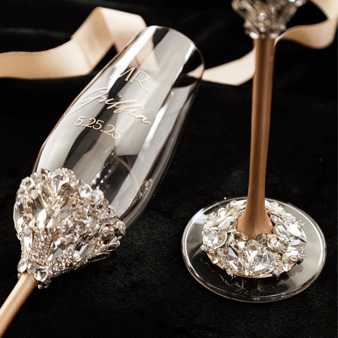 Wedding Flutes Ruta & Cake Set in Champagne color - ELENA HONCH