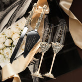 Wedding Glasses & Cake Set Blossom Ivory With Pearls - ELENA HONCH