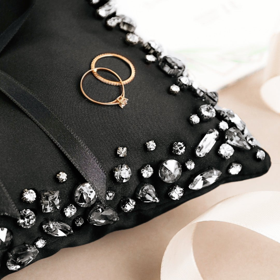 Wedding Pillow For Rings Black & Silver - ELENA HONCH