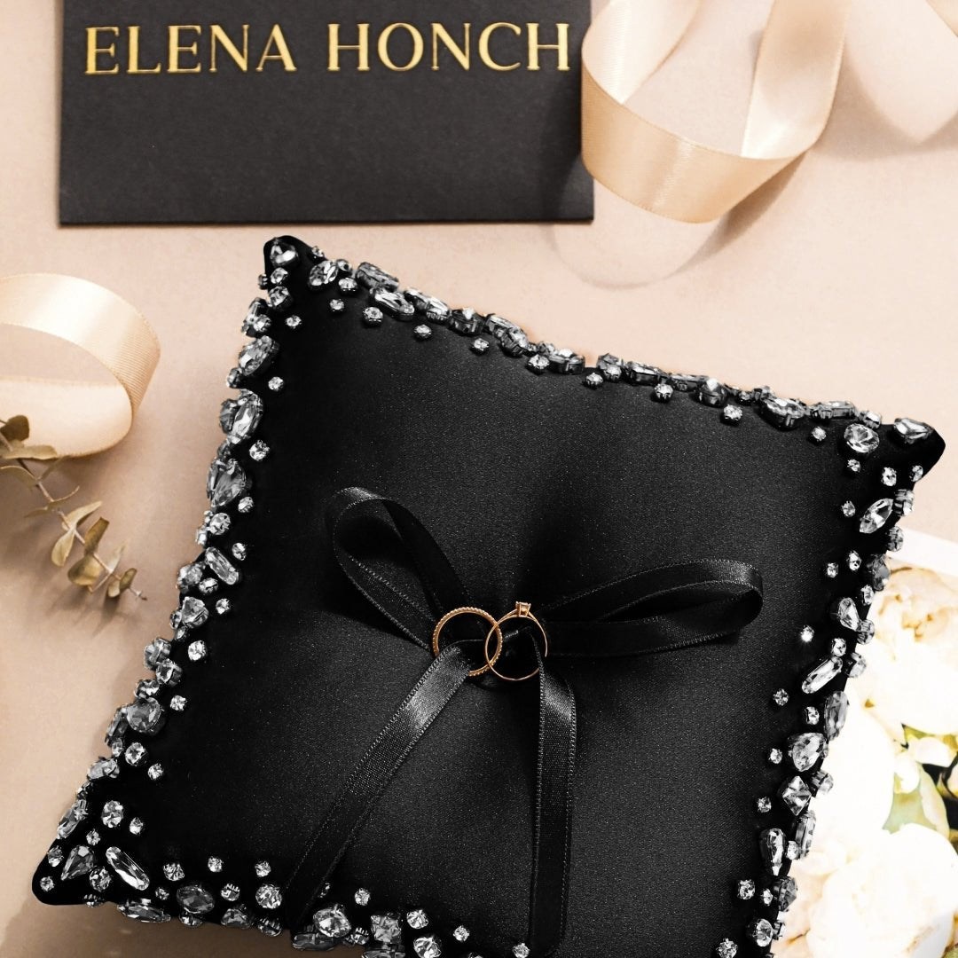 Wedding Pillow For Rings Black & Silver - ELENA HONCH