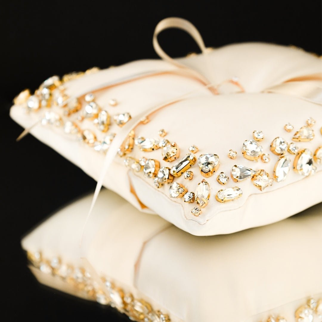 Wedding Pillow For Rings In Ivory & Gold - ELENA HONCH