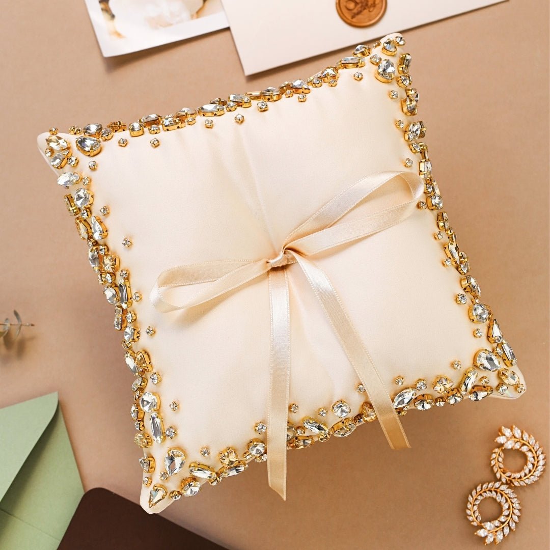 Wedding Pillow For Rings In Ivory & Gold - ELENA HONCH