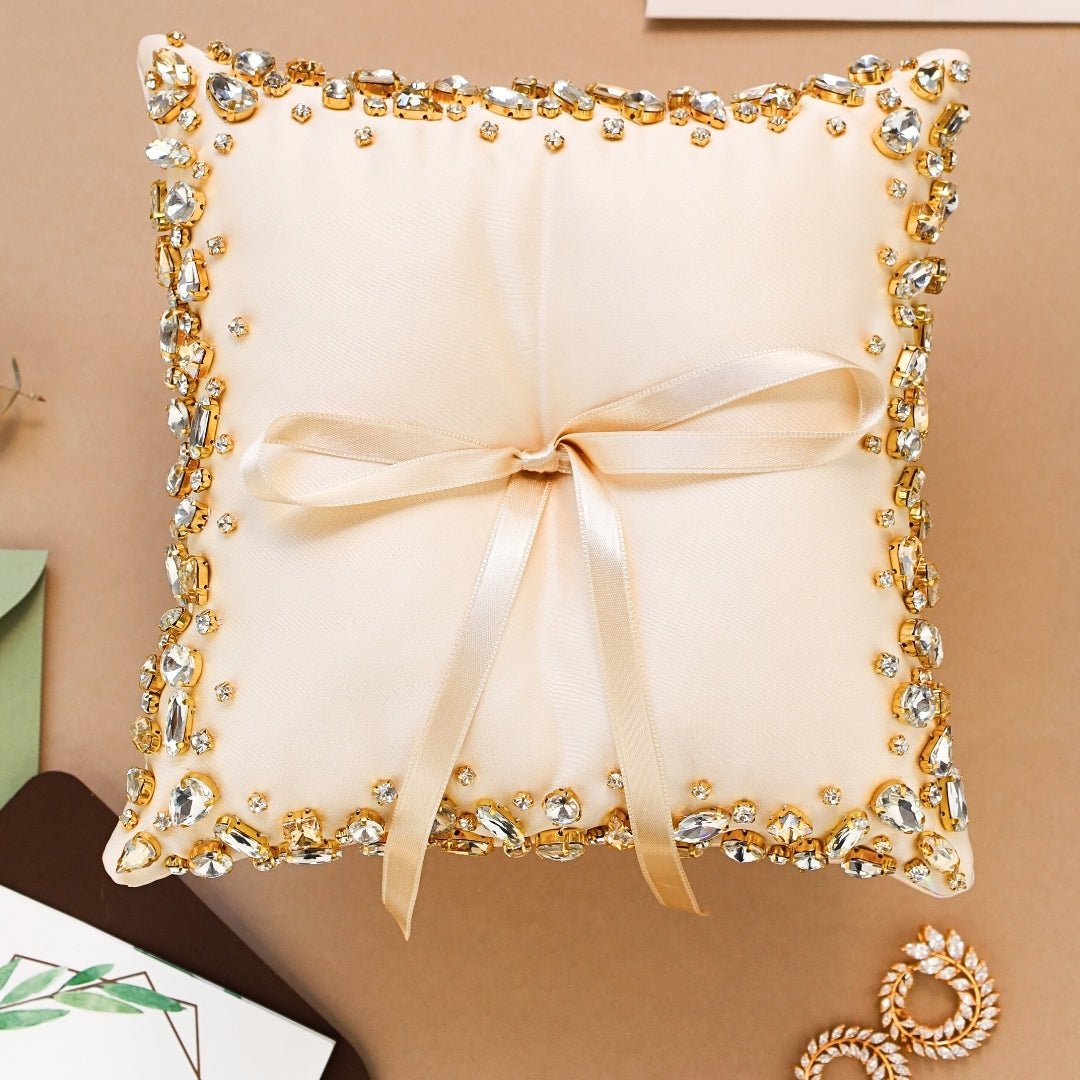 Wedding Pillow For Rings In Ivory & Gold - ELENA HONCH