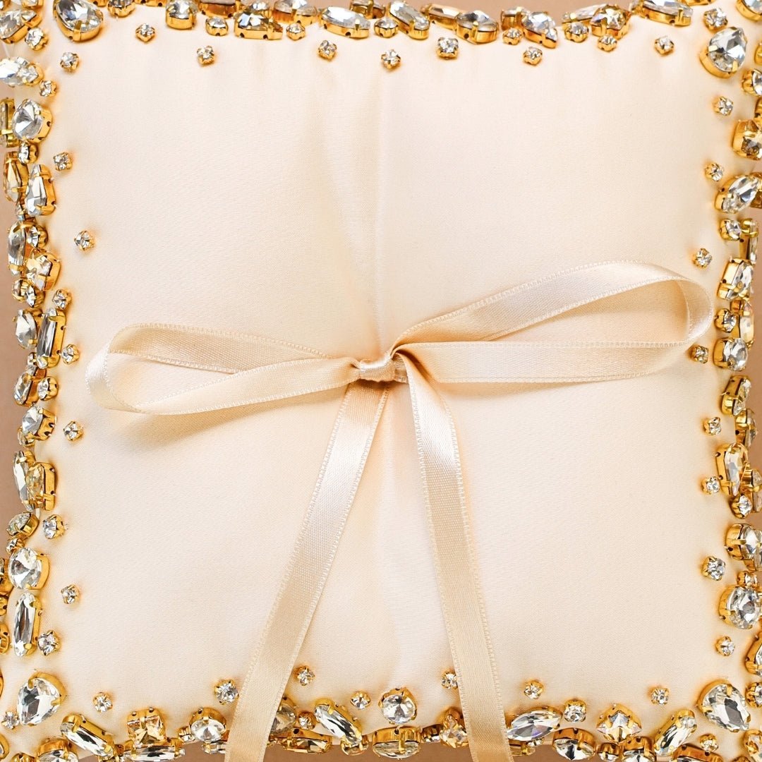 Wedding Pillow For Rings In Ivory & Gold - ELENA HONCH