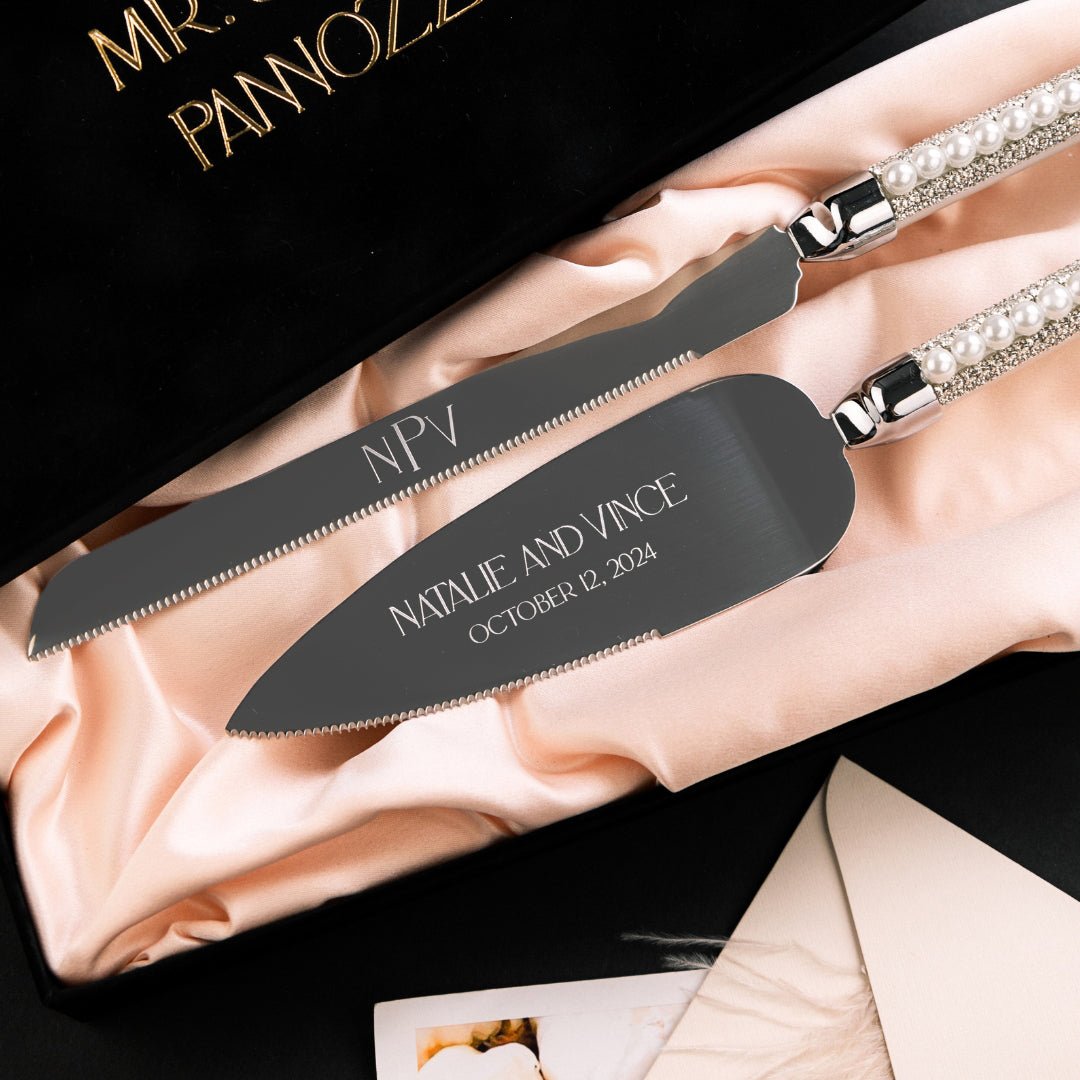 White Margaret Crystal Flutes & Cake Server set - ELENA HONCH