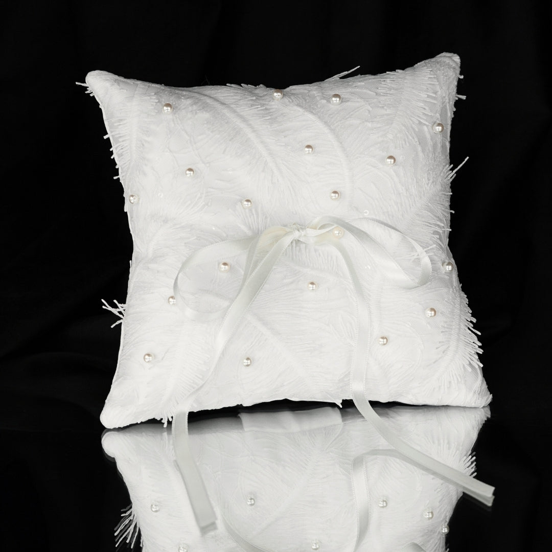White Wedding Pillow For Rings With Ivory Pearls - ELENA HONCH