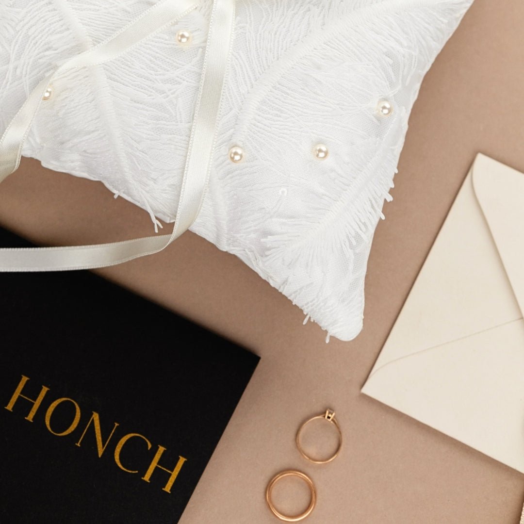 White Wedding Pillow For Rings With Ivory Pearls - ELENA HONCH