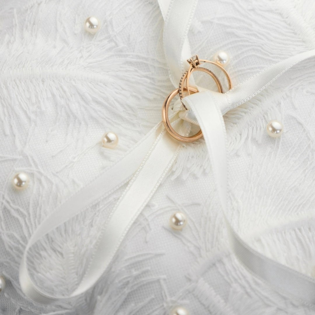 White Wedding Pillow For Rings With Ivory Pearls - ELENA HONCH