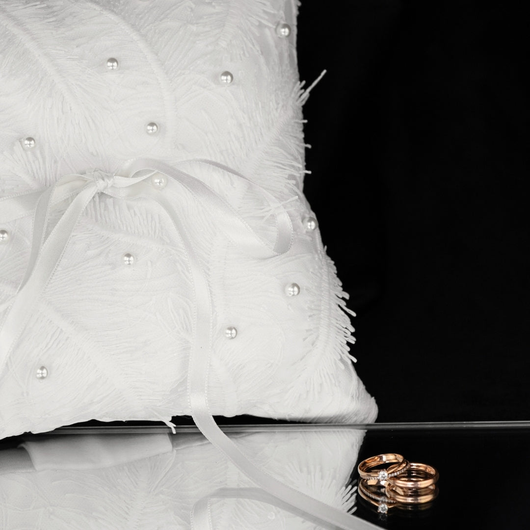 White Wedding Pillow For Rings With White Pearls - ELENA HONCH
