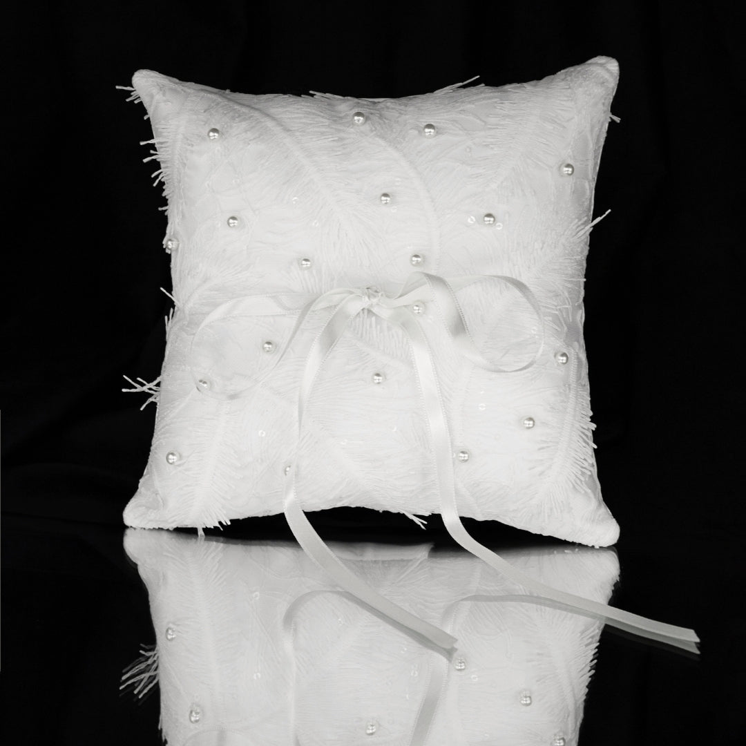 White Wedding Pillow For Rings With White Pearls - ELENA HONCH
