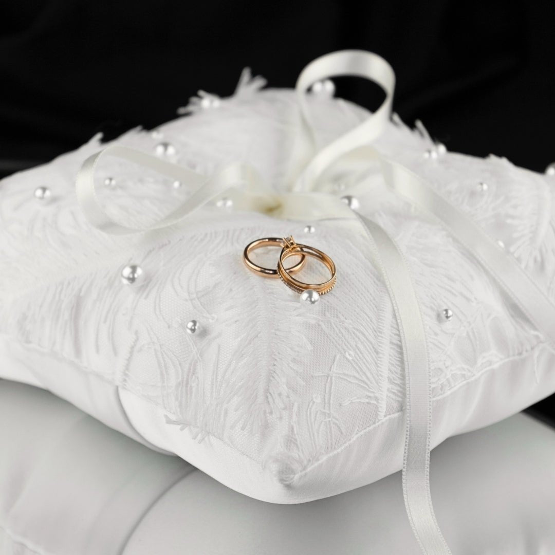 White Wedding Pillow For Rings With White Pearls - ELENA HONCH