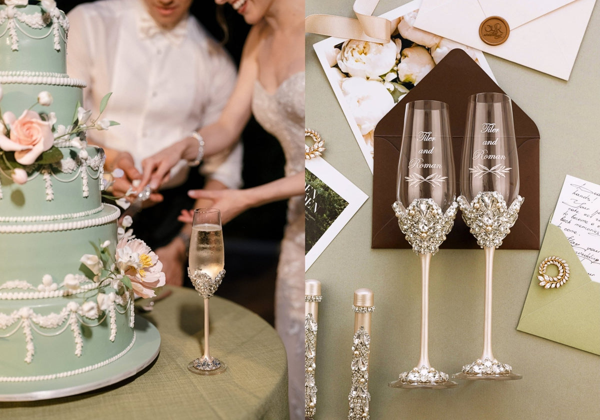 Best Wedding Gifts for Couples: Personalized Flutes Ivory & Pearls are a Timeless Choice - ELENA HONCH